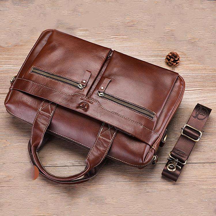 BULL CAPTAIN 056 Large Capacity Top Layer Cowhide Retro Business Hand-Held Briefcase(Coffee)