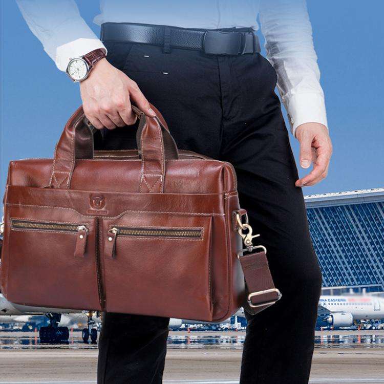 BULL CAPTAIN 056 Large Capacity Top Layer Cowhide Retro Business Hand-Held Briefcase(Coffee)