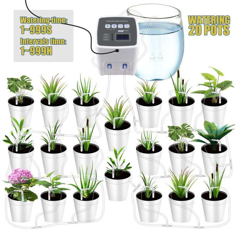 Smart Dual Pump Automatic Watering System 20 Drip Emitters Kit For Garden Plants - Battery/Electr...