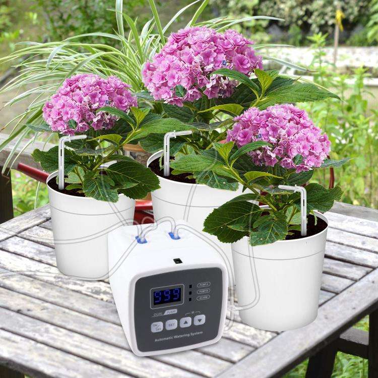 Smart Dual Pump Automatic Watering System 20 Drip Emitters Kit For Garden Plants - Battery/Electr...
