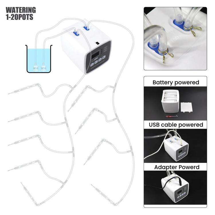 Smart Dual Pump Automatic Watering System 20 Drip Emitters Kit For Garden Plants - Battery/Electr...