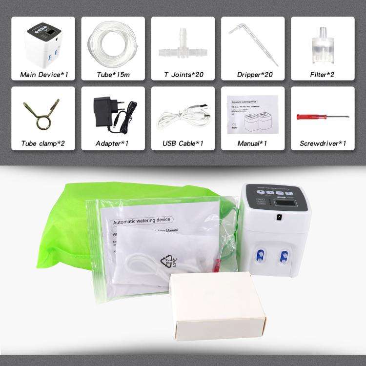 Smart Dual Pump Automatic Watering System 20 Drip Emitters Kit For Garden Plants - Battery/Electr...