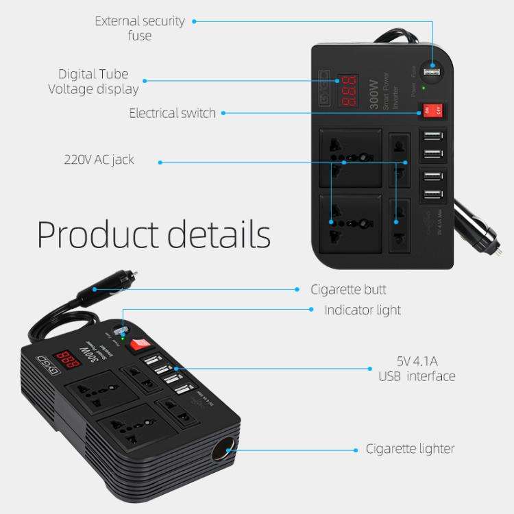 E8982 300W Car Inverter DC 12V To AC 220V Car Laptop USB Charging Universal Converter Power Adapter