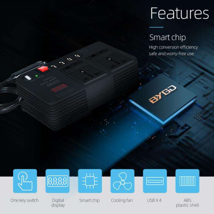 E8982 300W Car Inverter DC 12V To AC 220V Car Laptop USB Charging Universal Converter Power Adapter