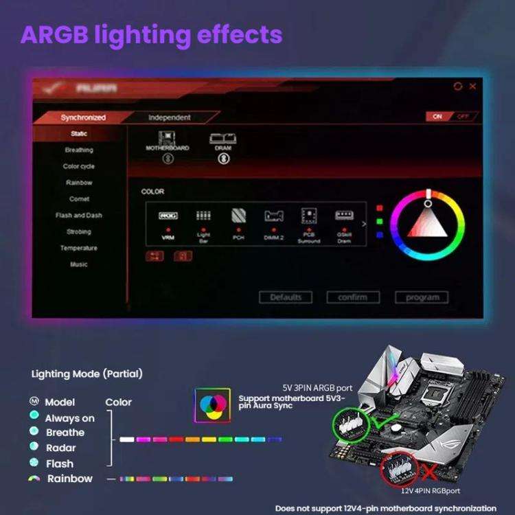 4RS 12cm Computer  Case Fan with Infinity Mirror ARGB Thermal Control & Ultra Quiet Cooling(Rever...