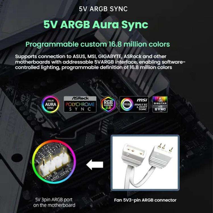 Prism 4RRO Computer Case Fan 12cm ARGB Sync PWM Quiet Cooling Fan(Reverse Black Frame)
