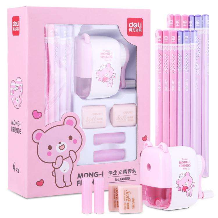 Deli 68896 Student Stationery Gift Box Set Includes 12 Pencils + 2 Erasers + 1 Pencil Sharpener +...
