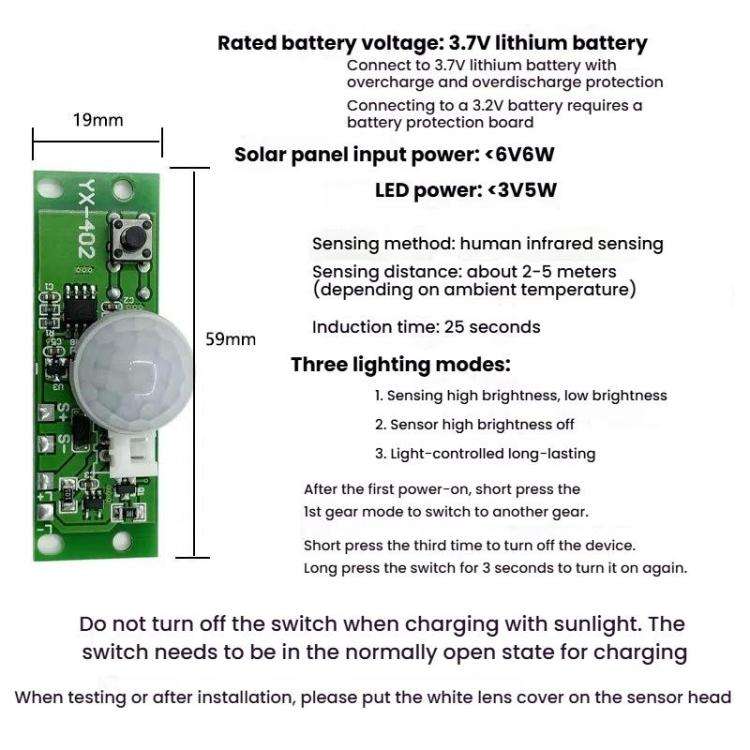 3.7V Infrared Human Sensor Solar Light Circuit Board Solar Wall Light Control Board PIR Wall Ligh...