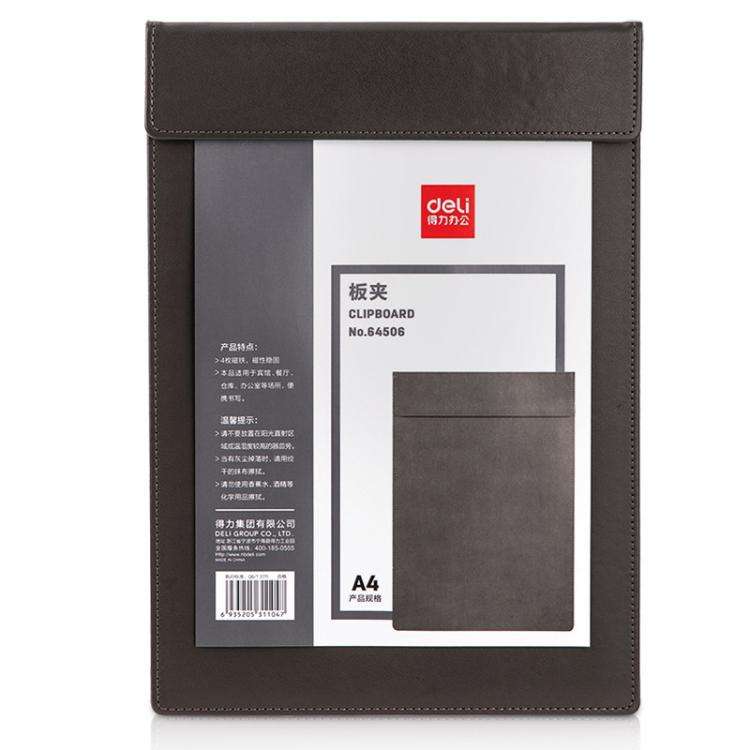 Deli  64506 A4 PU Magnetic Clipboard Writing Board File Folder for Office, Hotel, Meetings, Signi...