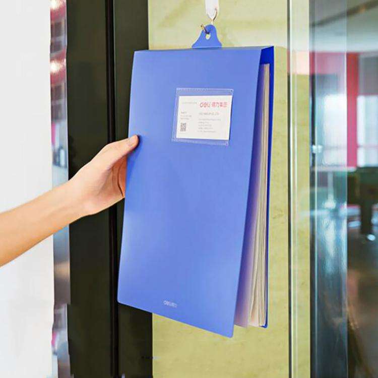 Deli 5333 A4 Hangable Clipboard File Folder With Clip Space-Saving Document Holder(Blue)
