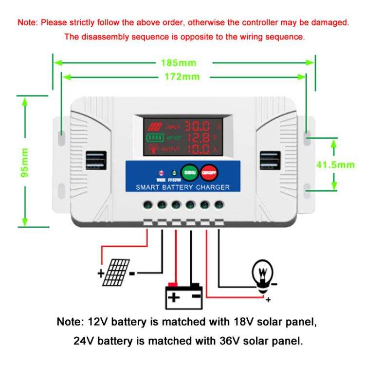 30A 12V 24V Setup-Free Color Screen Luminous Display Solar Controller PV Solar Charge Controller