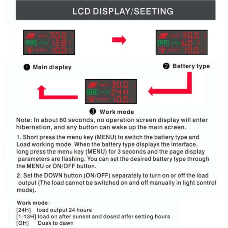 30A 12V 24V Setup-Free Color Screen Luminous Display Solar Controller PV Solar Charge Controller