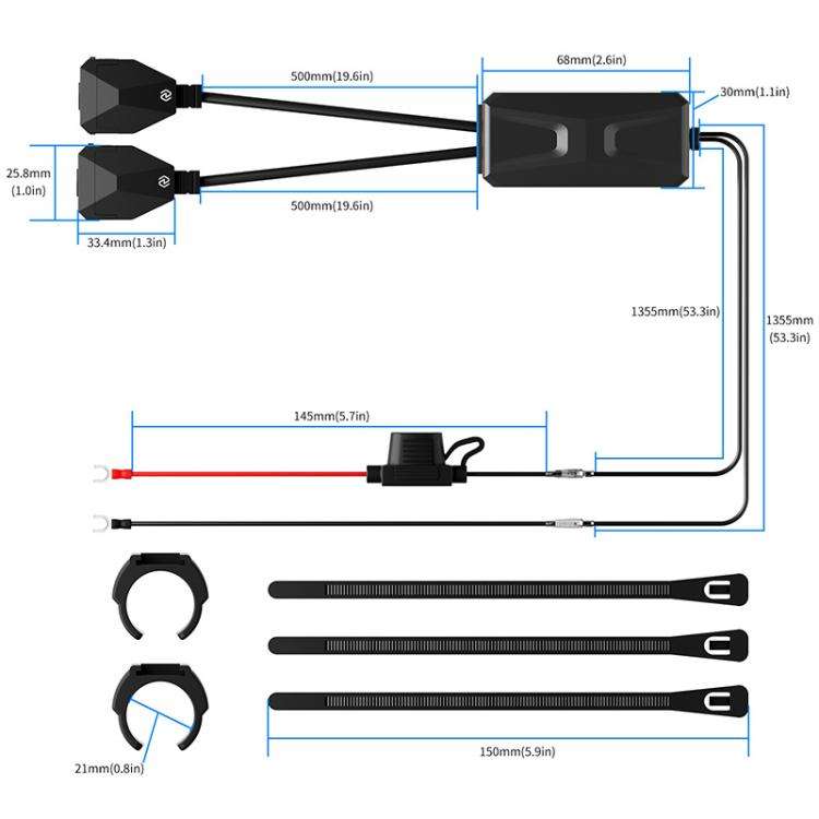 WUPP 2 in 1 QC3.0 Waterproof PD Fast Charging Motorcycle Mobile Phone USB Charger(Boxed)