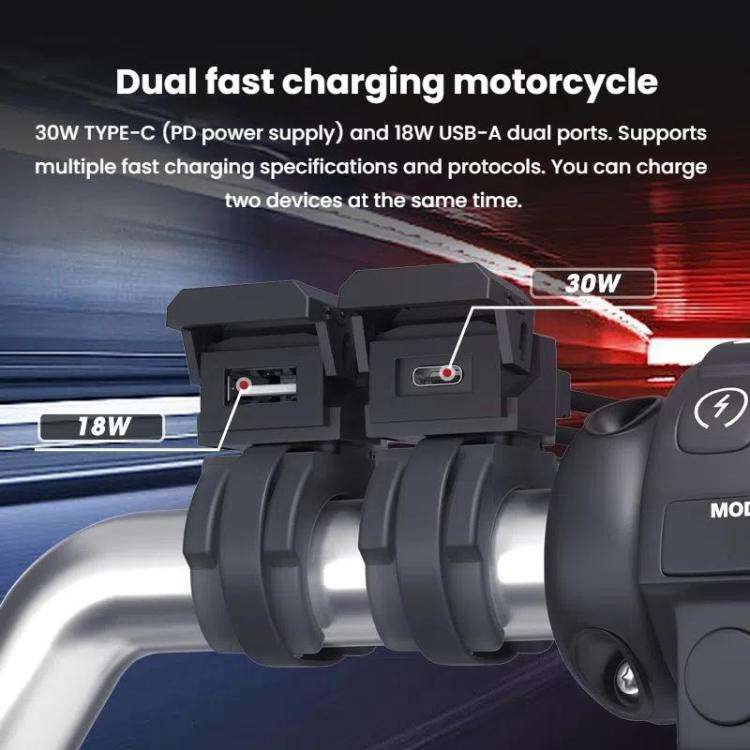 WUPP 2 in 1 QC3.0 Waterproof PD Fast Charging Motorcycle Mobile Phone USB Charger(Boxed)