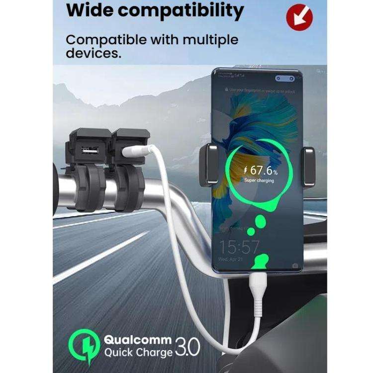 WUPP 2 in 1 QC3.0 Waterproof PD Fast Charging Motorcycle Mobile Phone USB Charger(Boxed)