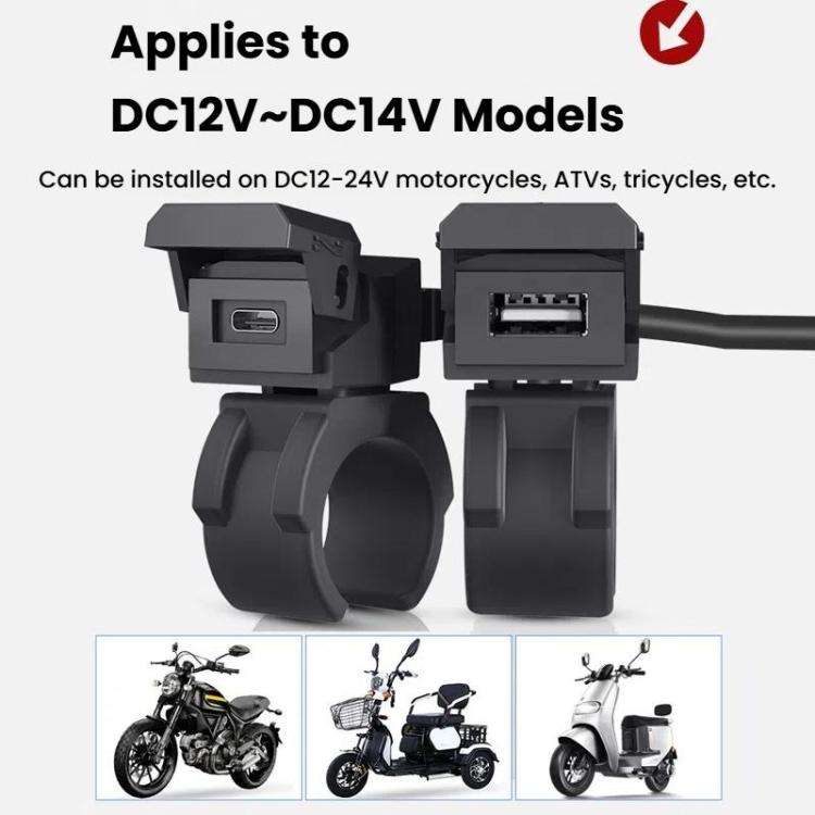 WUPP 2 in 1 QC3.0 Waterproof PD Fast Charging Motorcycle Mobile Phone USB Charger(Boxed)