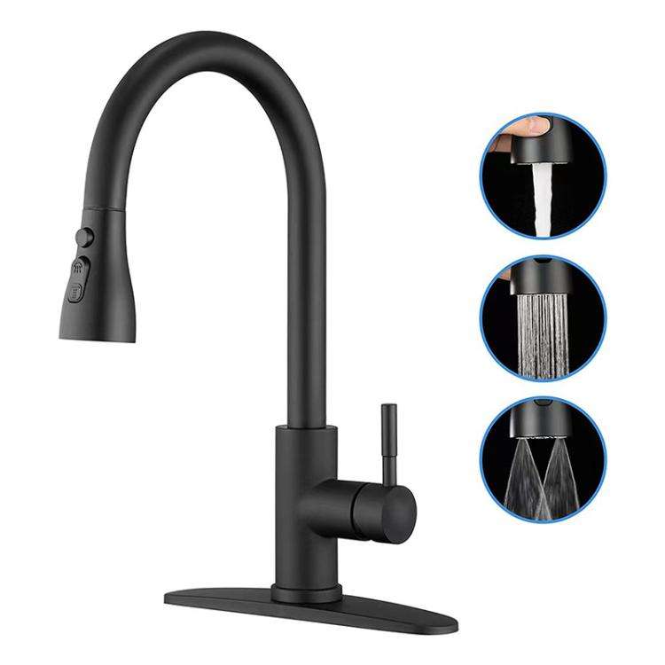 Pull-Out 3 Modes Kitchen Faucet Hot/Cold Water Mixer Tap With Base(Black)