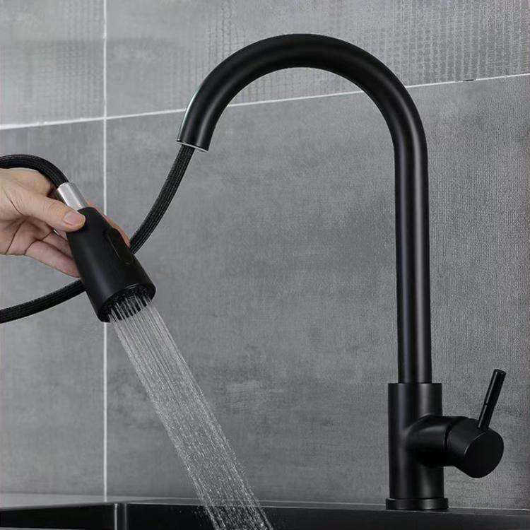 Pull-Out 3 Modes Kitchen Faucet Hot/Cold Water Mixer Tap With Base(Black)