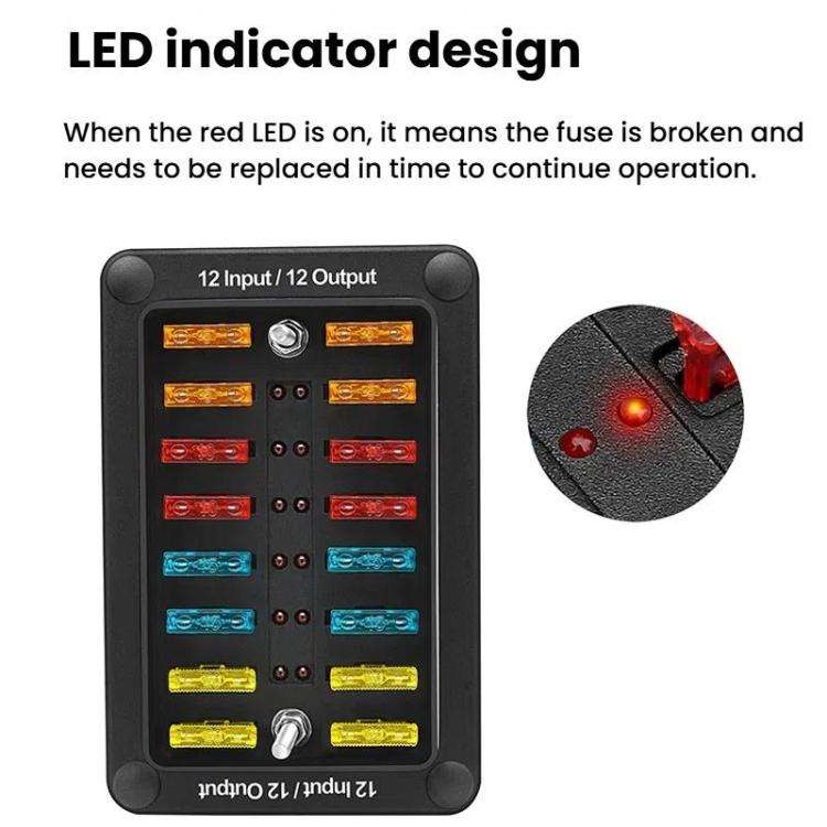 One In And One Out 12-Way Fuse Box LED Indicator With Sticker(ZH-1704B2)