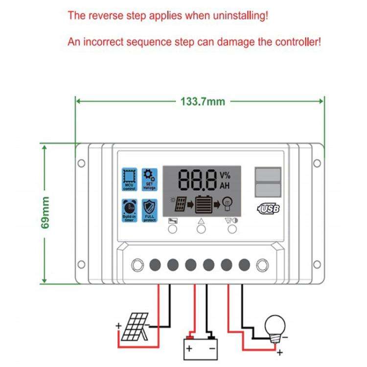 30A 12V 24V Solar Controller PV Solar Charge Controller With LCD Display