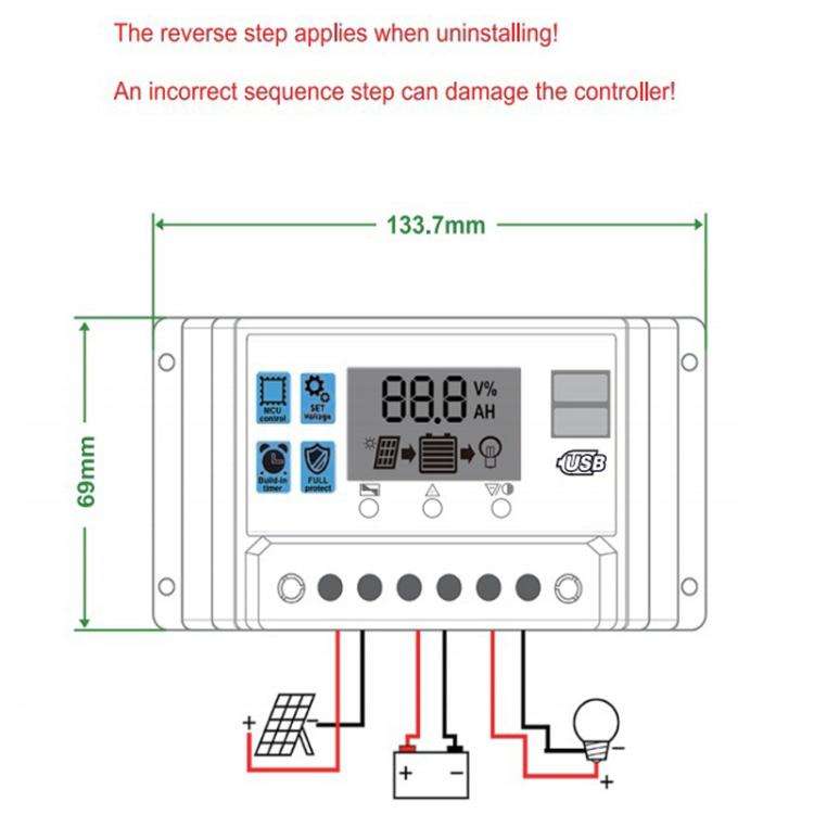 10A 12V 24V 11.1V Solar Controller PV Solar Charge Controller