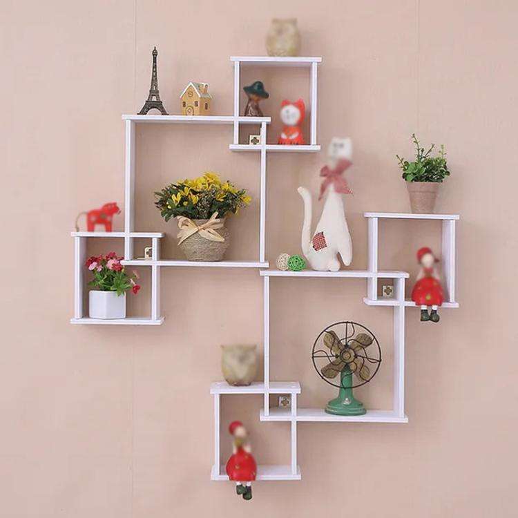 Wall Shelf 3 Square Rack Simple Display Rack Background Wall Decoration Shelf(White)