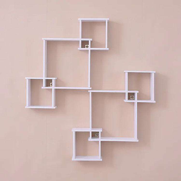 Wall Shelf 3 Square Rack Simple Display Rack Background Wall Decoration Shelf(White)