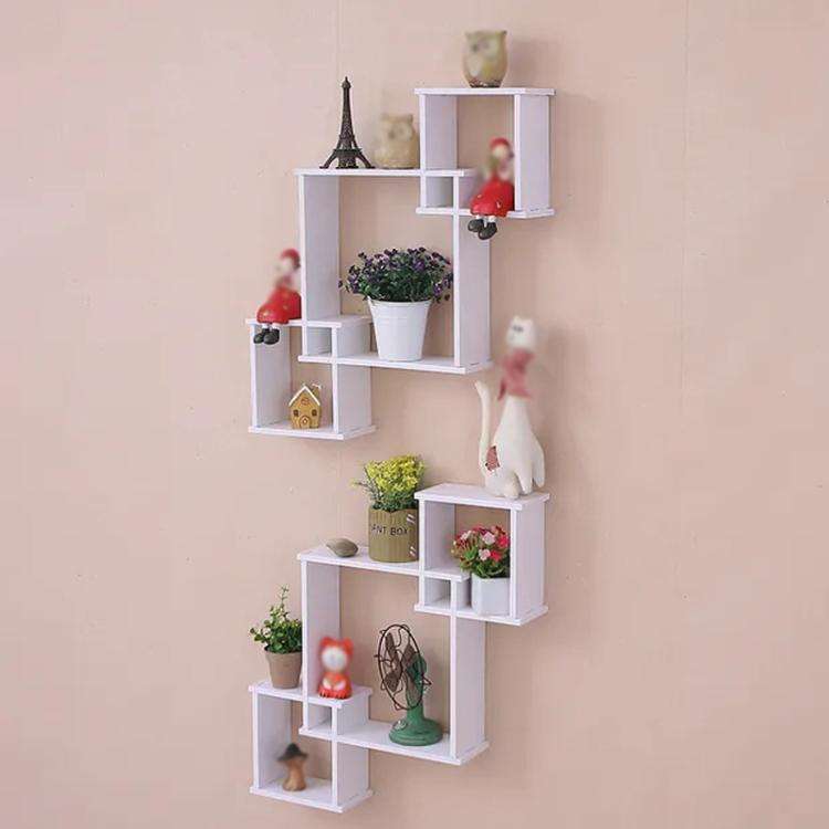 Wall Shelf 3 Square Rack Simple Display Rack Background Wall Decoration Shelf(White)