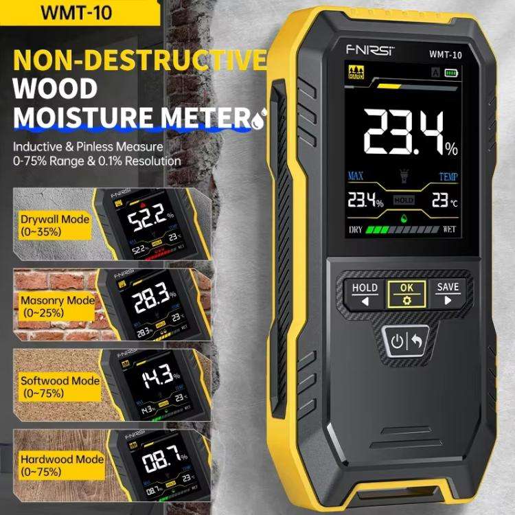 FNIRSI WMT-10 Wood Panel Moisture Tester Wall Surface Humidity Detector