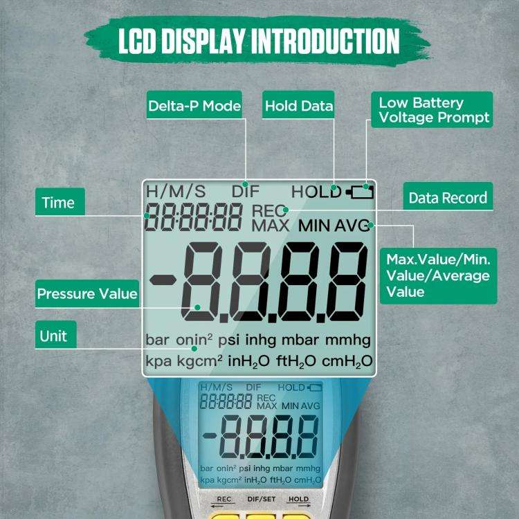 DUOYI Digital Brake Vacuum Pump Measuring Gauge Differential Pressure Gauge(DY27A English)