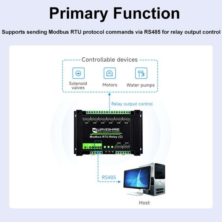 Waveshare Modbus RTU Protocol 8-Ch Latching Relay Module (C) With RS485 Interface(30460)