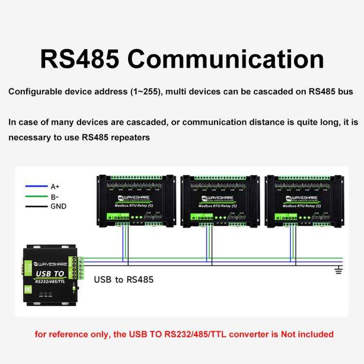 Waveshare Modbus RTU Protocol 8-Ch Latching Relay Module (C) With RS485 Interface(30460)