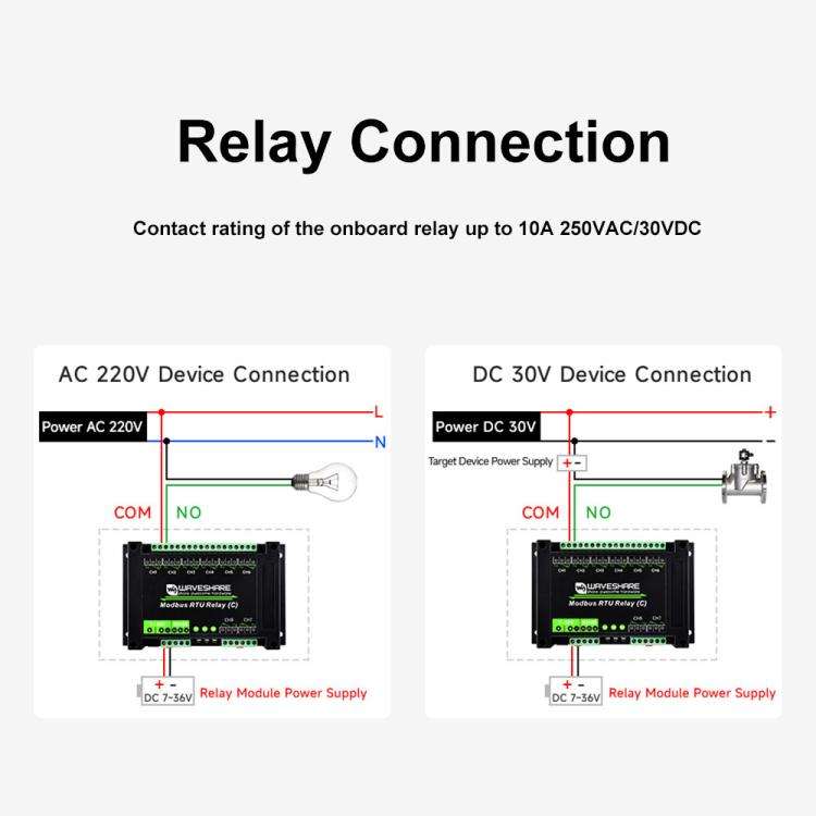 Waveshare Modbus RTU Protocol 8-Ch Latching Relay Module (C) With RS485 Interface(30460)
