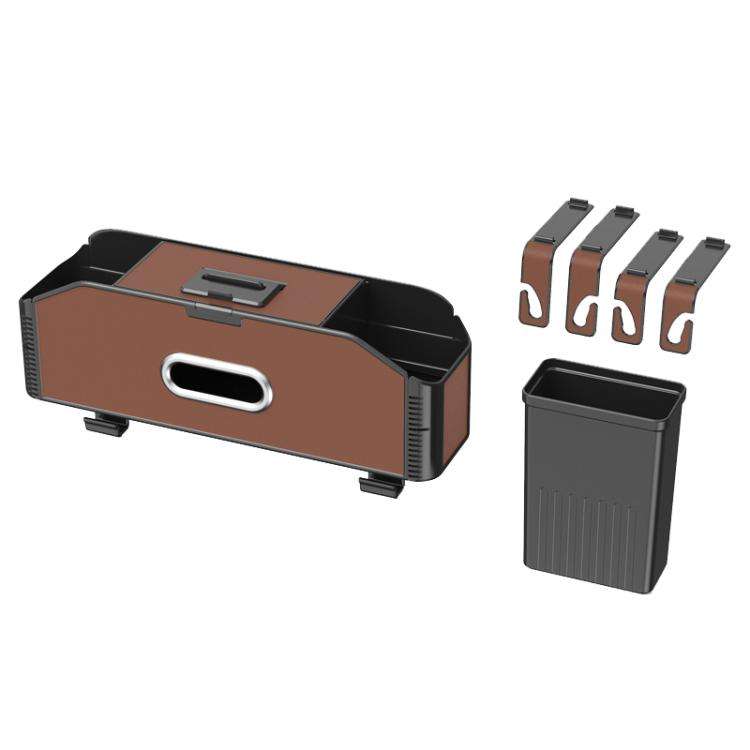 Car Seat Back Multifunctional Storage Box Pouch Phone Holder(Brown Leather)