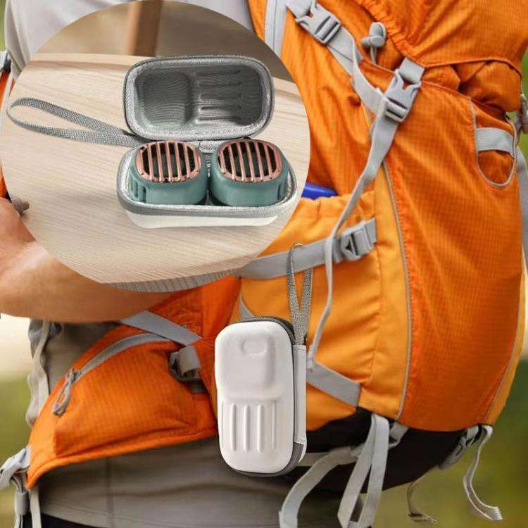Summer Hanging Neck Small Fan Bag Organizer Box Outdoor Travel Portable Folding Fan Bag(Beige)