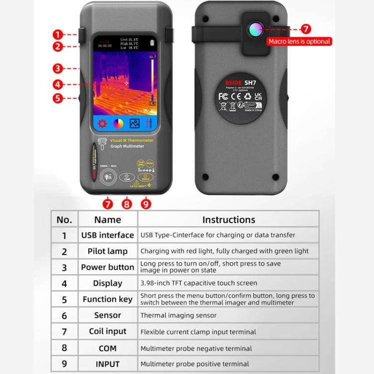 BSIDE SH7 Standard Thermal Imager Multimeter Handheld Touch Screen High Accuracy Thermometer
