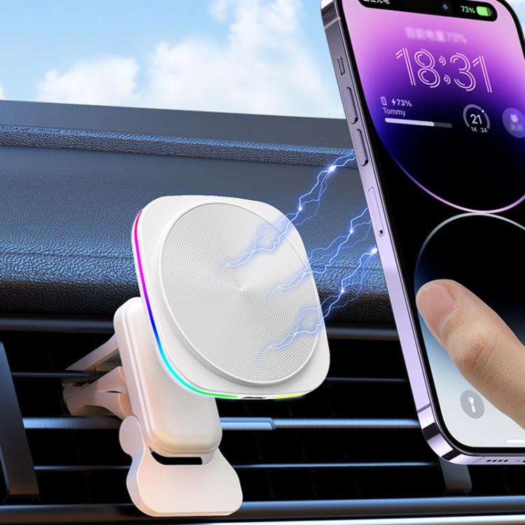 For IPhone 12-16 Cell Phone Car Magnetic Wireless Charger Car Air Vent Holder Fast Charger RGB Li...