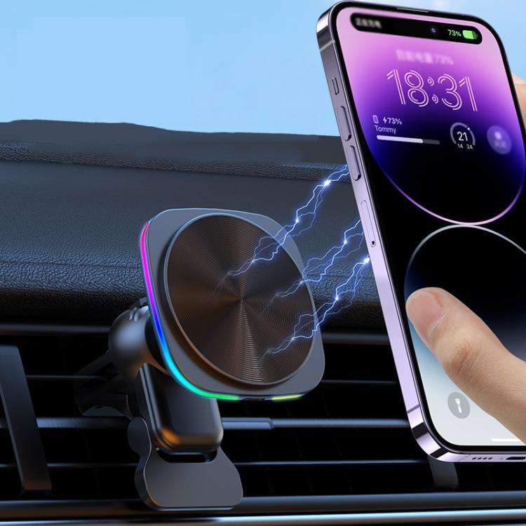 For IPhone 12-16 Cell Phone Car Magnetic Wireless Charger Car Air Vent Holder Fast Charger RGB Li...
