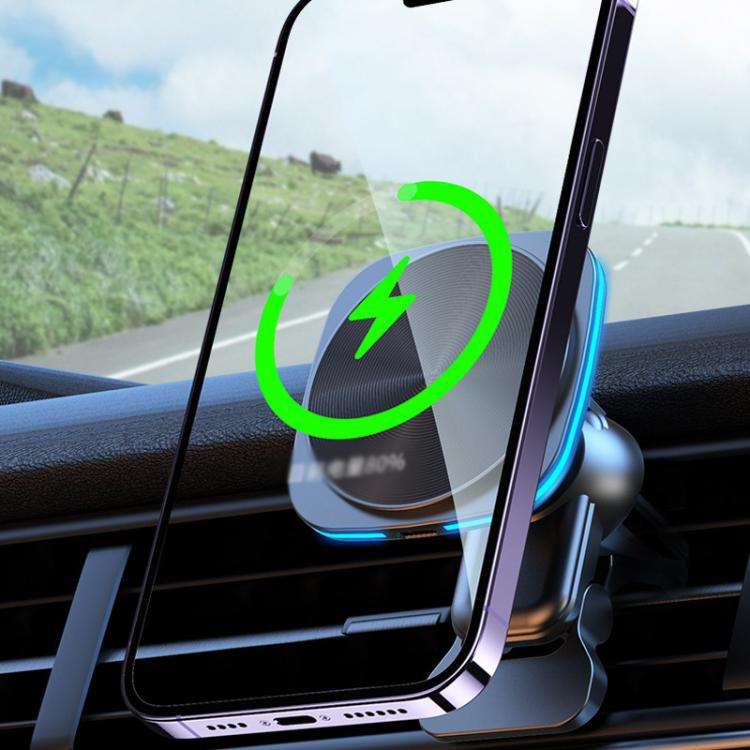 For IPhone 12-16 Cell Phone Car Magnetic Wireless Charger Car Air Vent Holder Fast Charger RGB Li...