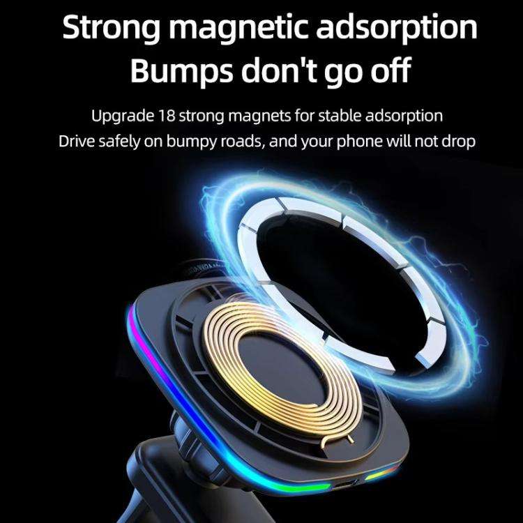 For IPhone 12-16 Cell Phone Car Magnetic Wireless Charger Car Air Vent Holder Fast Charger RGB Li...