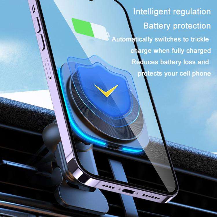 For IPhone 12-16 Cell Phone Car Magnetic Wireless Charger Car Air Vent Holder Fast Charger RGB Li...