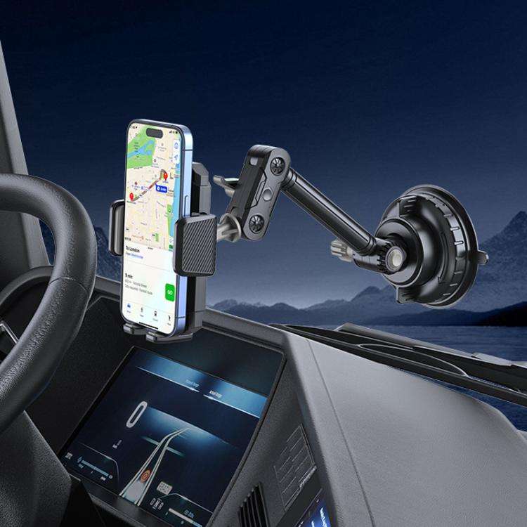 Car Powerful Suction Cup Cell Phone Holder Front Glass Navigation Mount(Crab Lock Clip Gray)