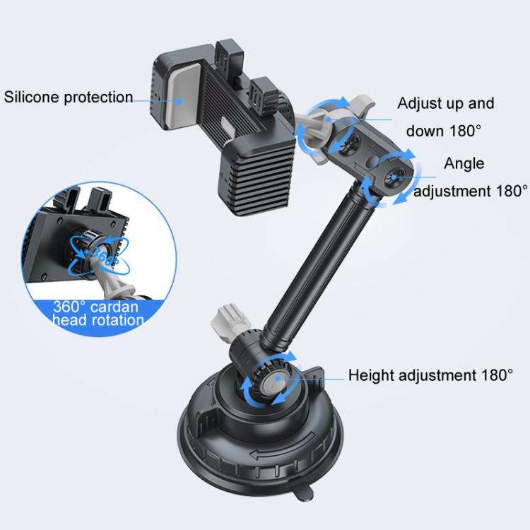 Car Powerful Suction Cup Cell Phone Holder Front Glass Navigation Mount(Square Clip Gray)
