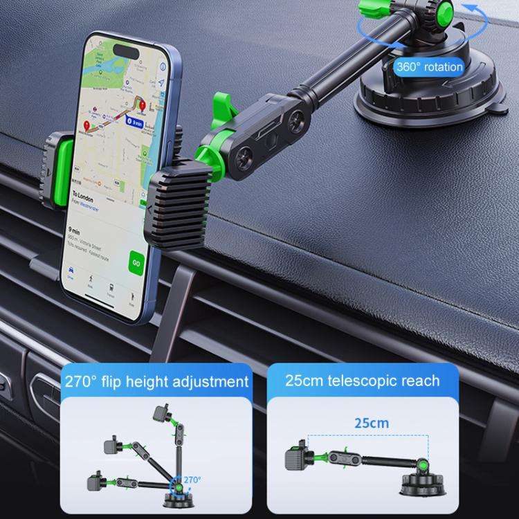 Car Powerful Suction Cup Cell Phone Holder Front Glass Navigation Mount(Crab Lock Clip Gray)
