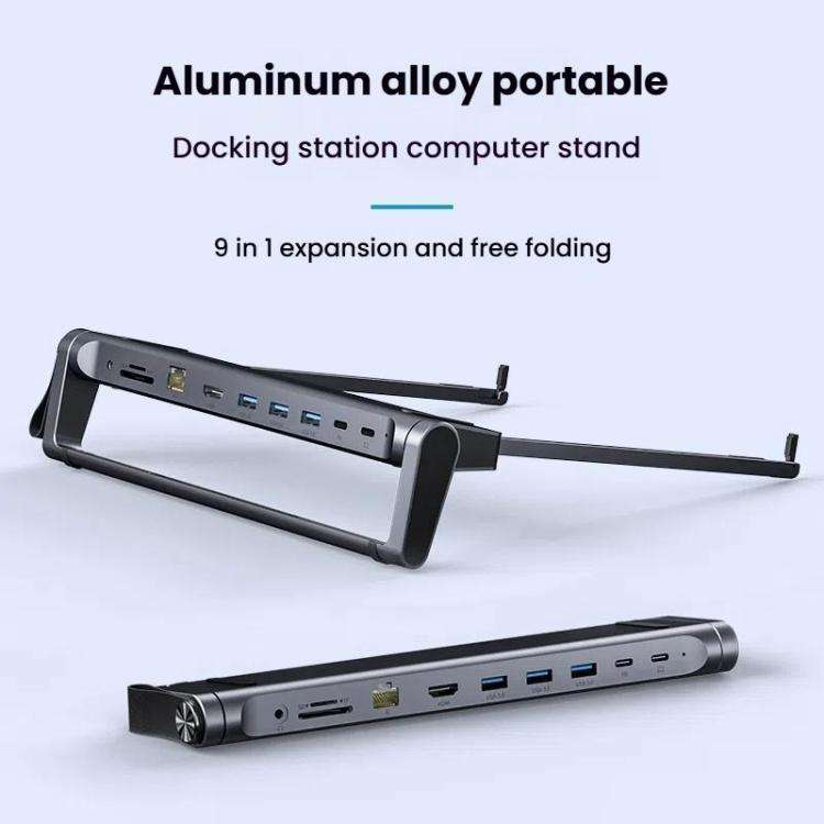 9 In 1 Hub Computer Stand Aluminum Alloy Folding PD Fast Charging With LAN Docking Station Laptop...