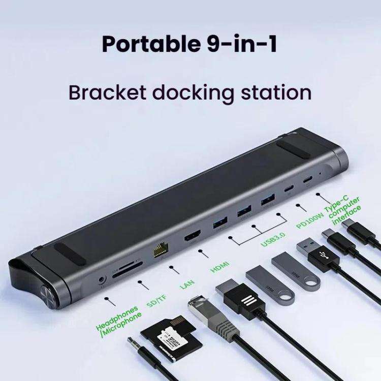 9 In 1 Hub Computer Stand Aluminum Alloy Folding PD Fast Charging With LAN Docking Station Laptop...