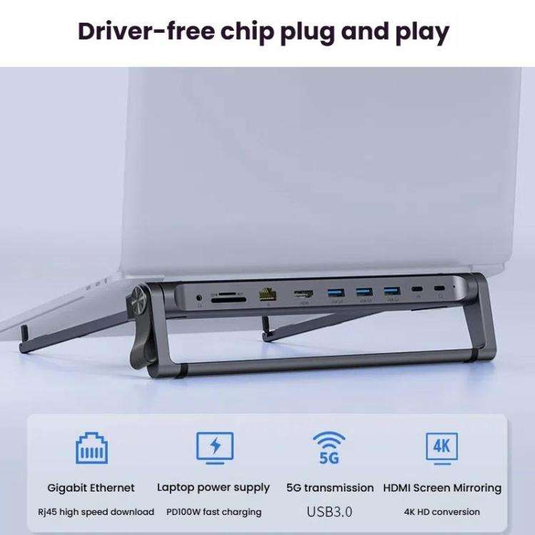 9 In 1 Hub Computer Stand Aluminum Alloy Folding PD Fast Charging With LAN Docking Station Laptop...