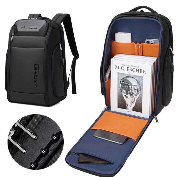 Wiersaam Men Waterproof Anti-Theft Business Backpack Travel Laptop Bag With USB Charging Port & P...