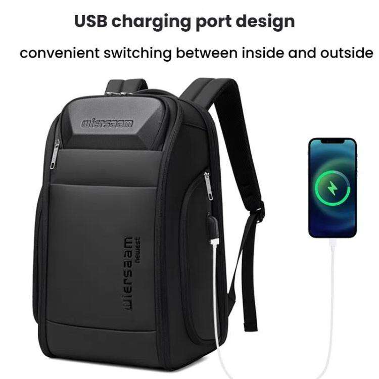 Wiersaam Men Waterproof Anti-Theft Business Backpack Travel Laptop Bag With USB Charging Port & P...