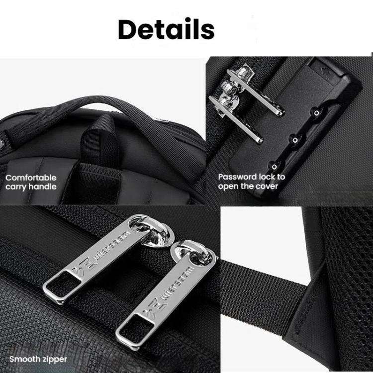 Wiersaam Men Waterproof Anti-Theft Business Backpack Travel Laptop Bag With USB Charging Port & P...